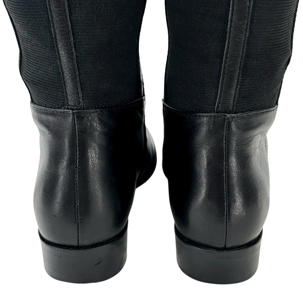 LK Bennett Black Leather Grommet Detail Over the Knee Flat Tall Riding Boots